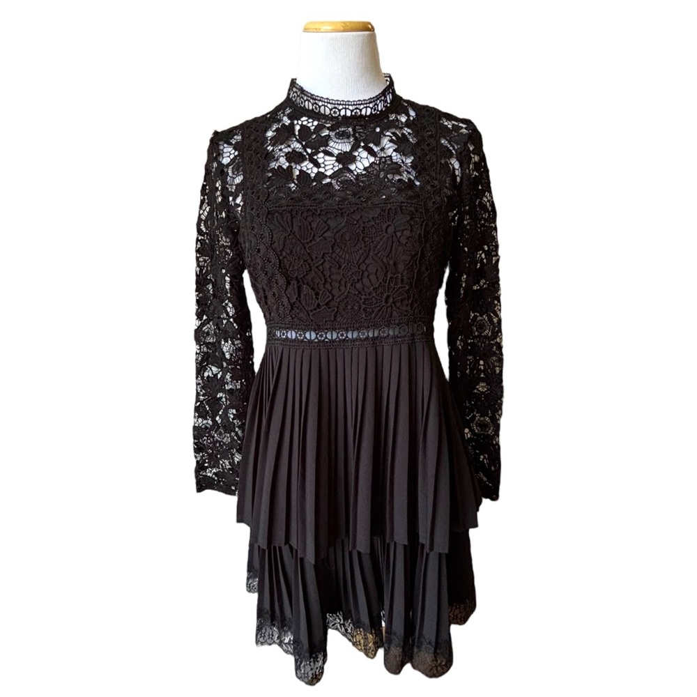 ZARA Black Lace Pleated Mini Dress Party Evening Size L